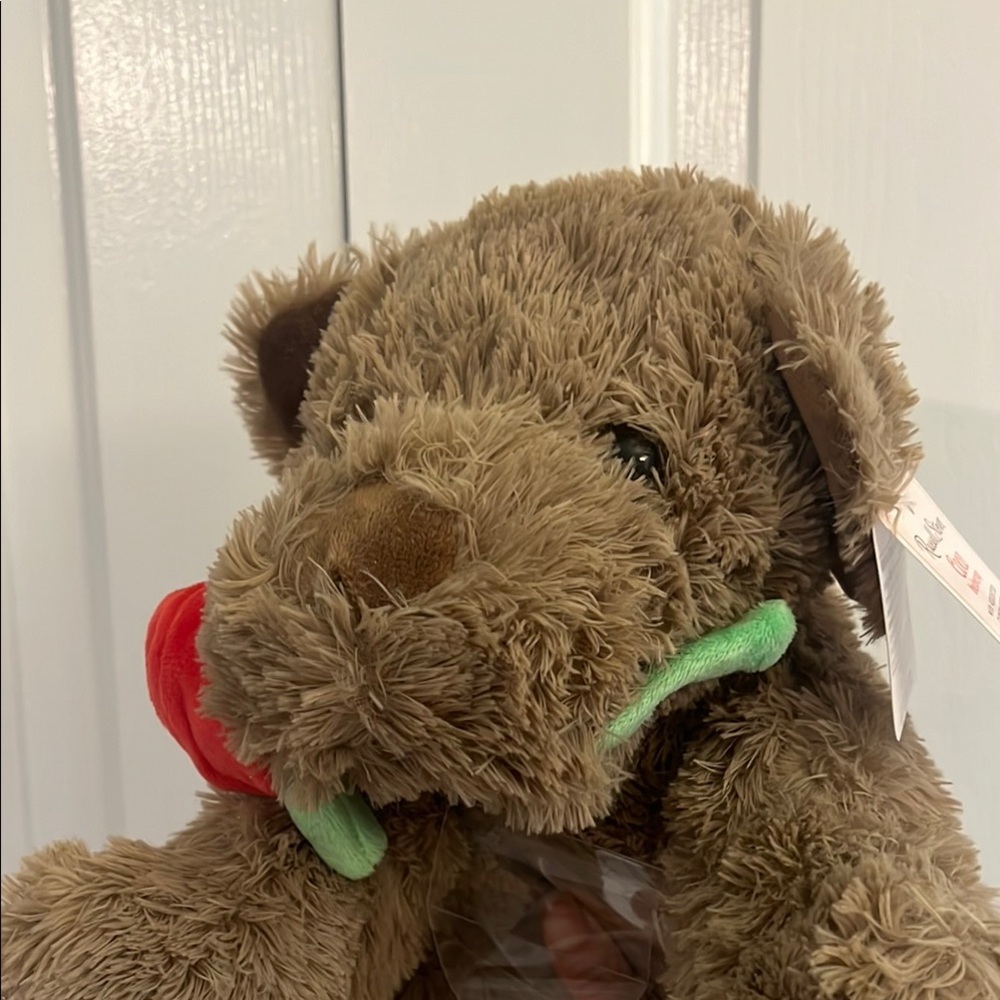 Brown Plush Teddy Bear with Red and Green Accents